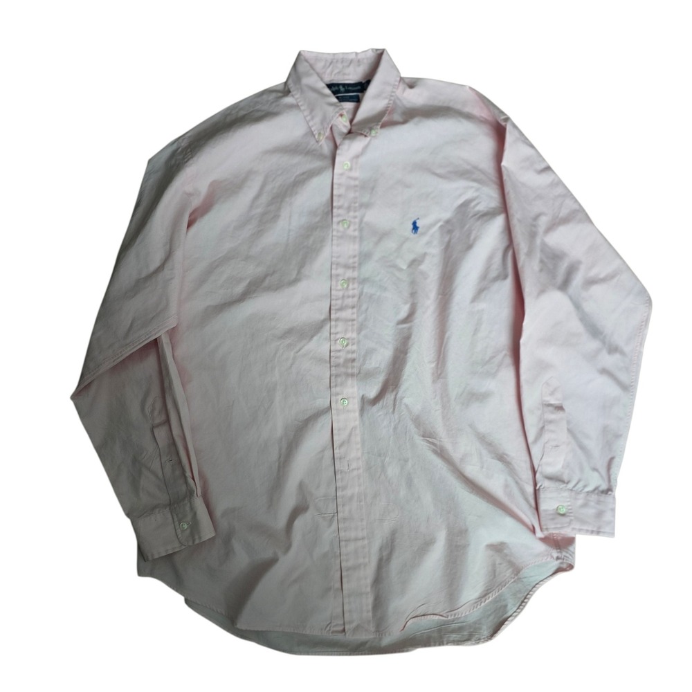 Ralph Lauren Blake Mens Large Pink Button Down Shirt 100% Two-Ply Cotton